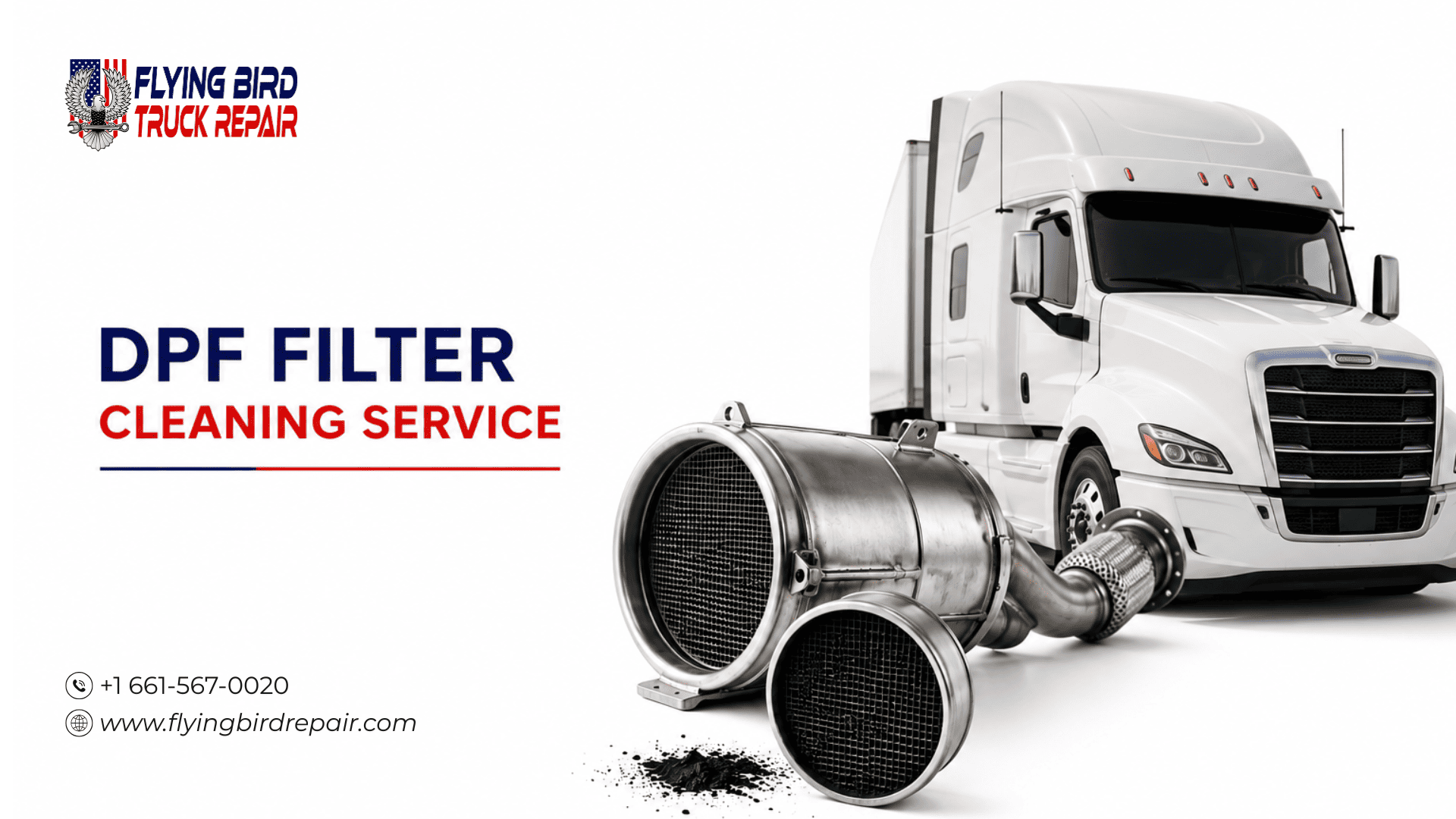 Diesel truck receiving DPF filter cleaning service after prolonged DPF regeneration at a Bakersfield truck repair shop