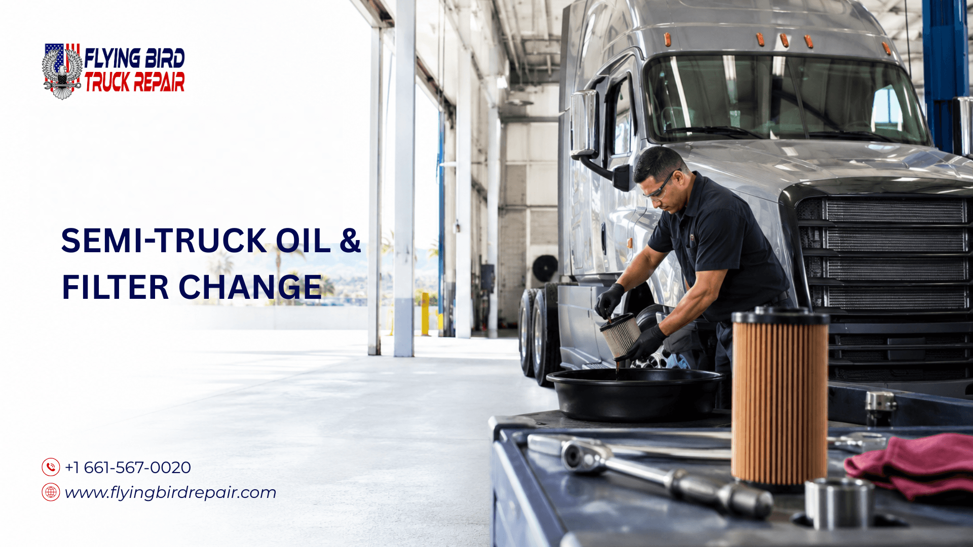 Semi-truck oil and filter change service in California