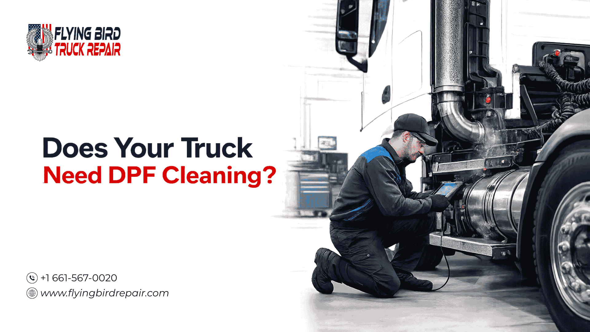 Diesel truck receiving DPF filter cleaning service after prolonged DPF regeneration at a Bakersfield truck repair shop